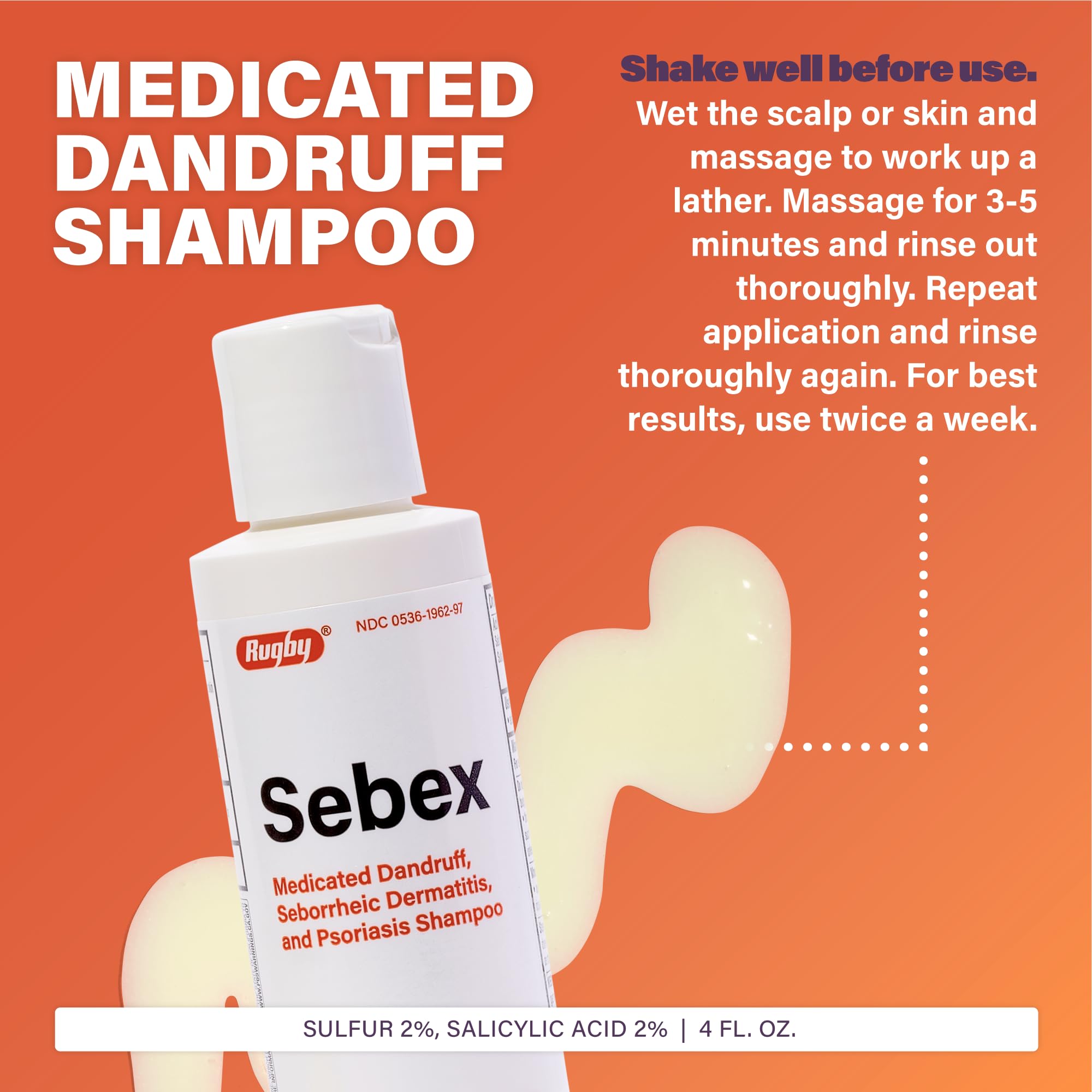 Rugby Sebex bottle pour, demonstrating convenient application for scalp care.