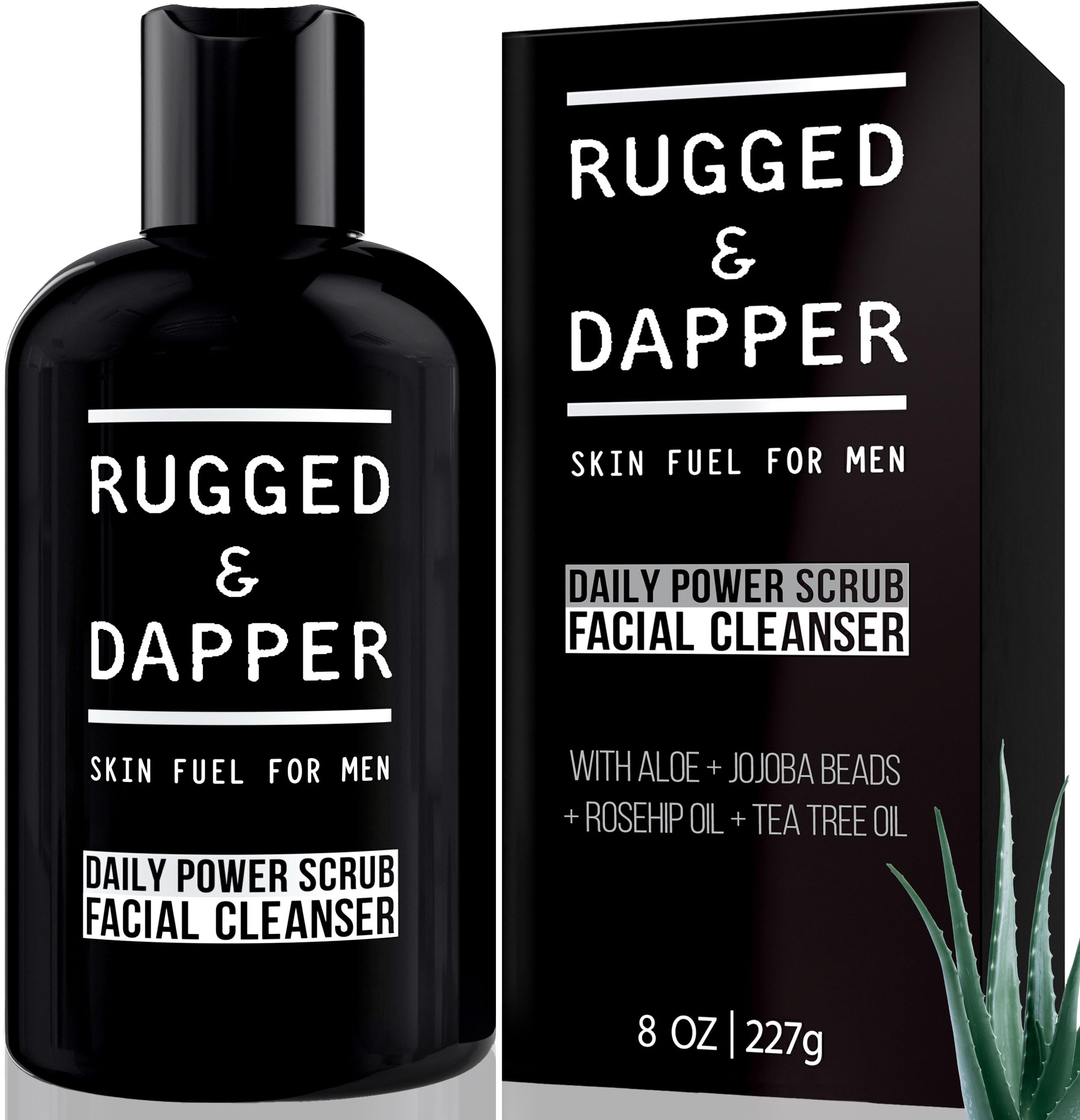RUGGED & DAPPER daily face wash bottle front promotes easy daily use.
