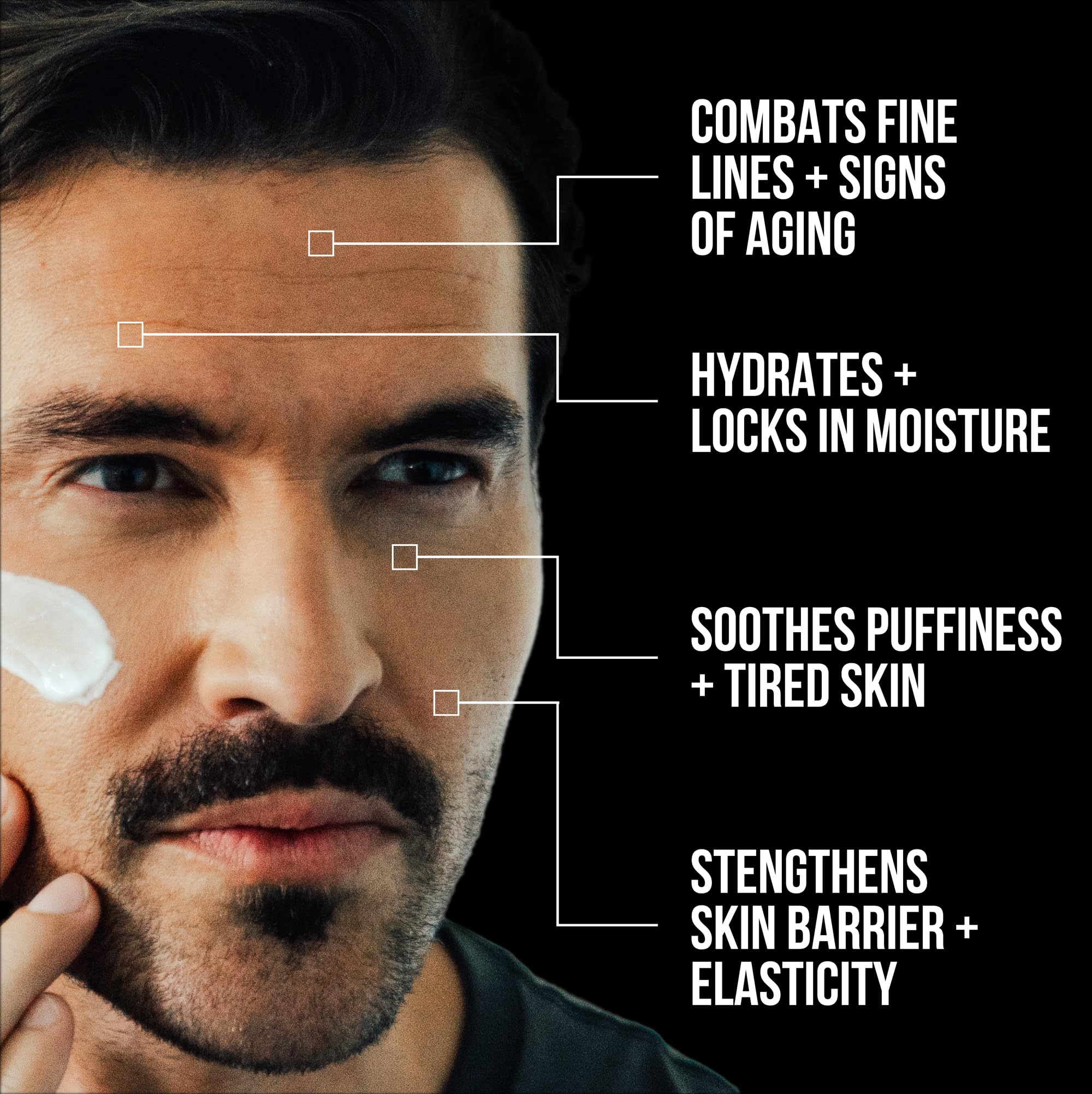 RUGGED & DAPPER close-up of ingredients with hyaluronic and glycolic acids for moisture
