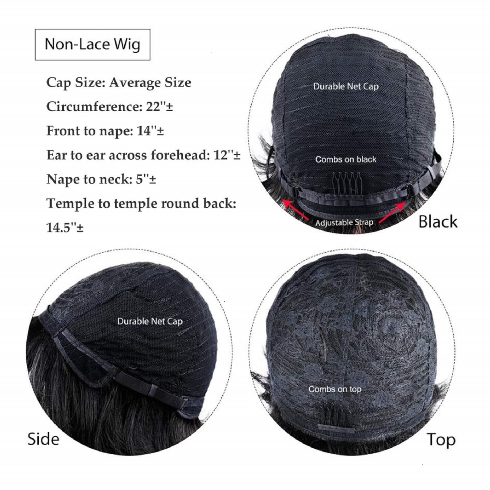 RUISENNA Pixie Cut Wig glueless cap closeup, easy adjustable fit.