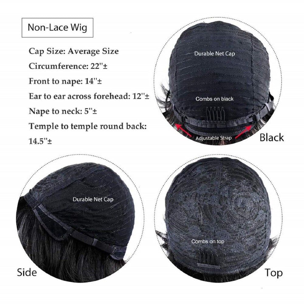 RUISENNA Pixie Cut Wig glueless cap closeup, easy adjustable fit.