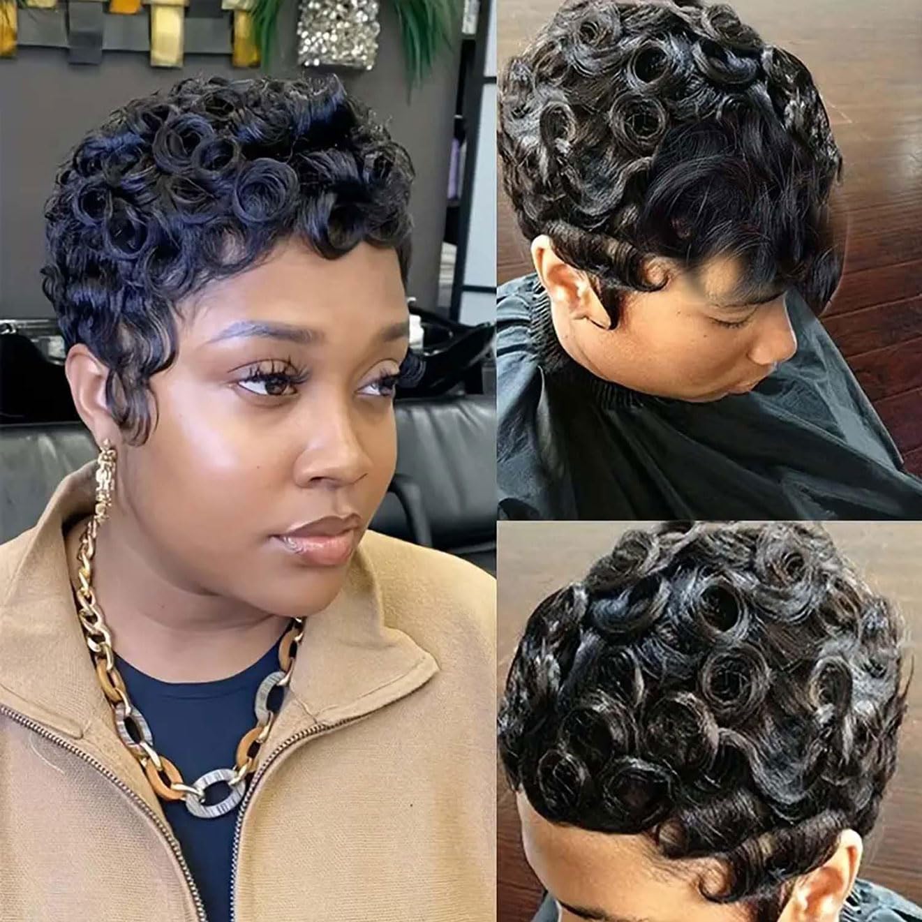 RUISENNA Pixie Cut Wig showing realistic waves for versatile styling
