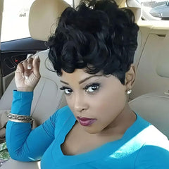 RUISENNA short pixie wig curly front view shows natural styling for daily wear