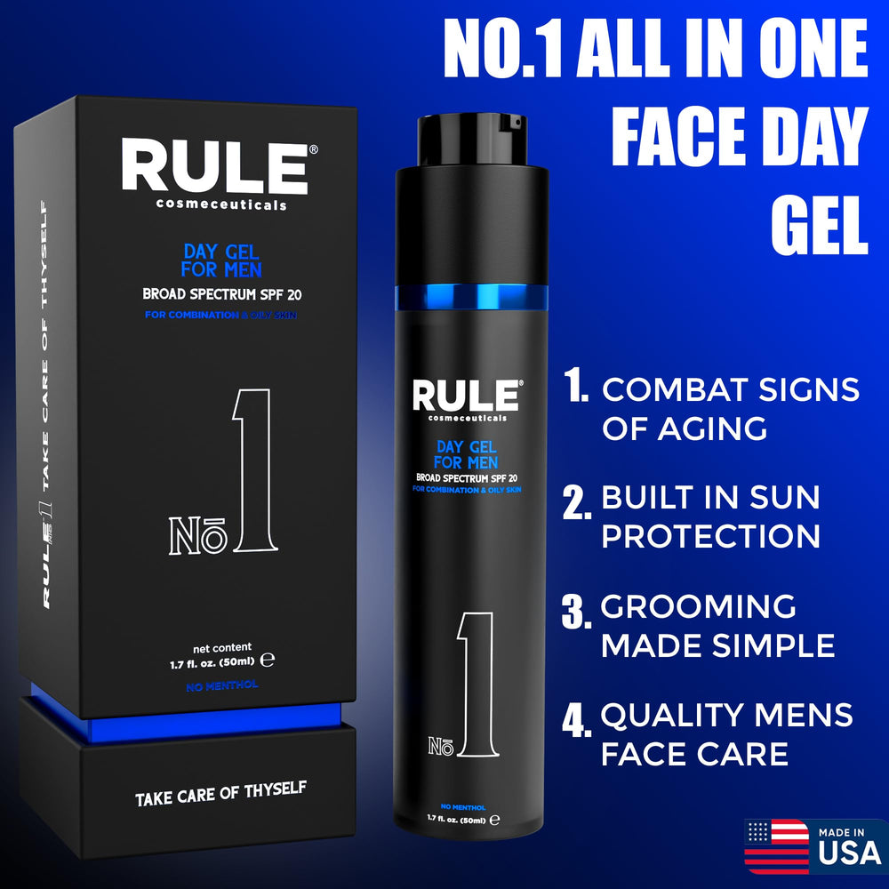 RULE COSMECEUTICALS No.1 Day Gel — menthol-free and fragrance-free for sensitive skin.