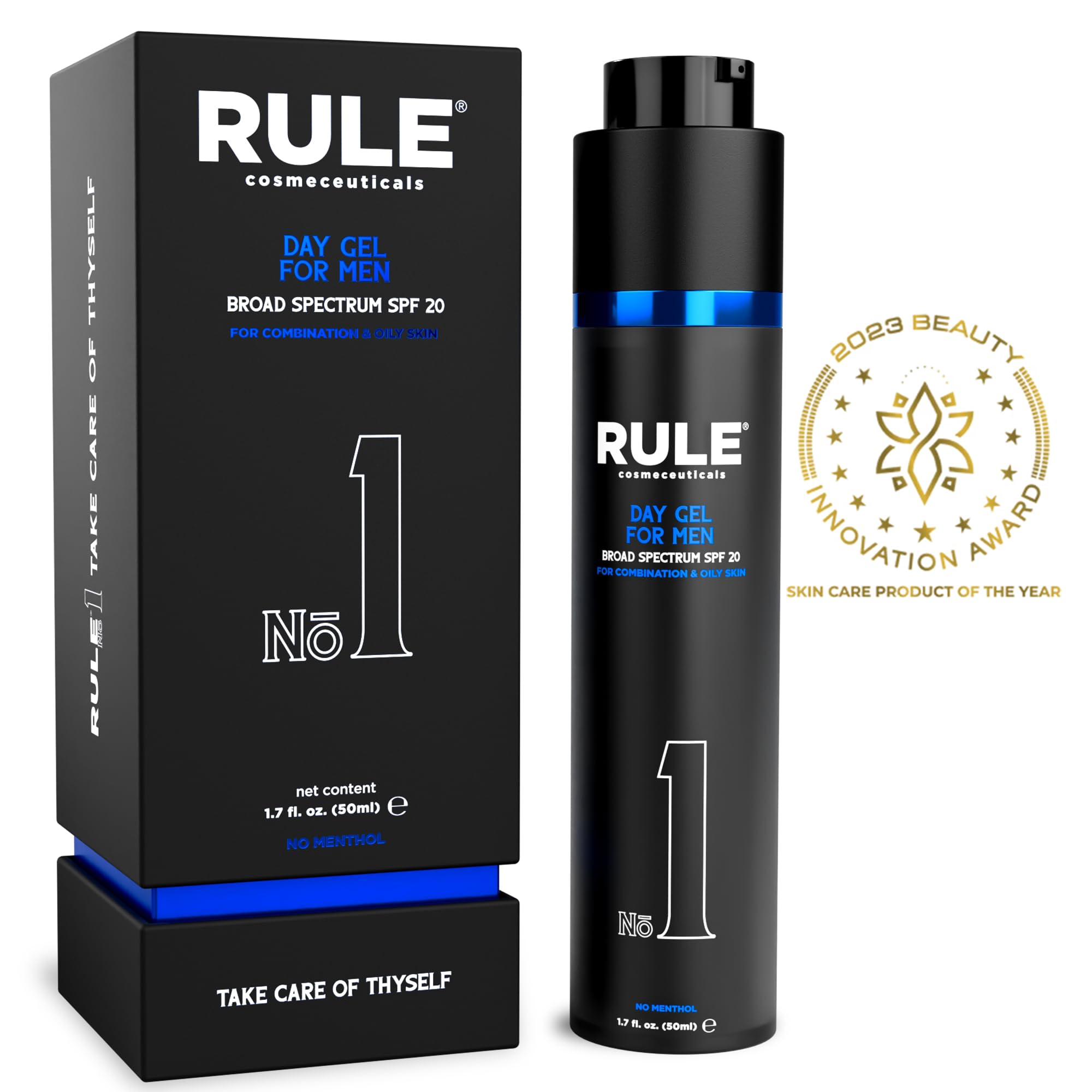 RULE COSMECEUTICALS No.1 Day Gel packaging elegantly displayed on shelf.
