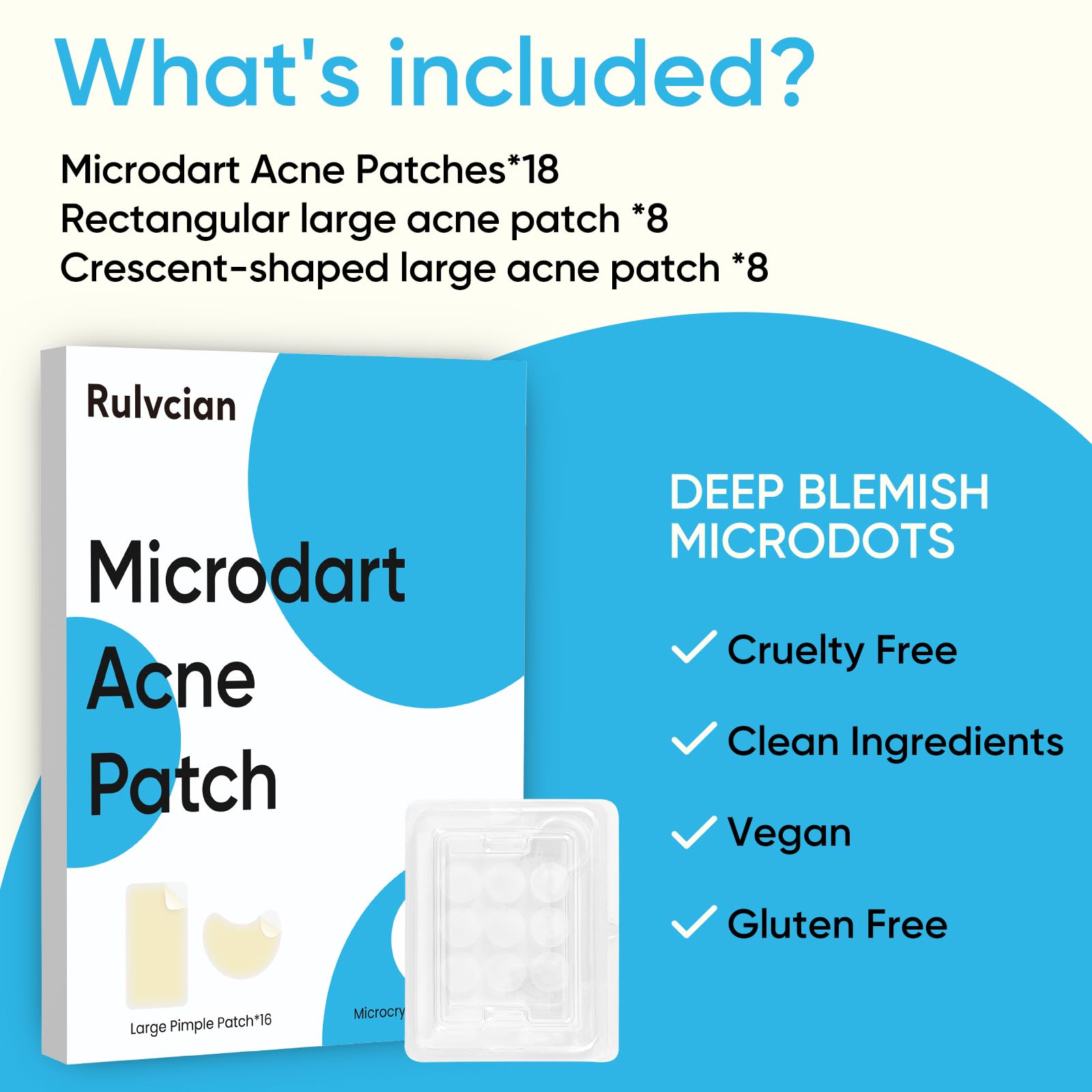 Rulvcian packaging and labels illustrate clear usage and patch counts.