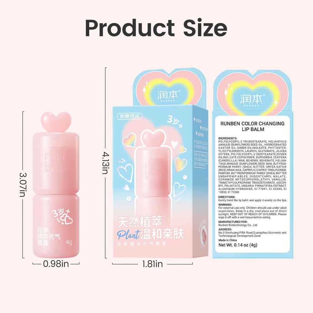 RUNBEN pH-sensitive tint adapts to lips for natural color.