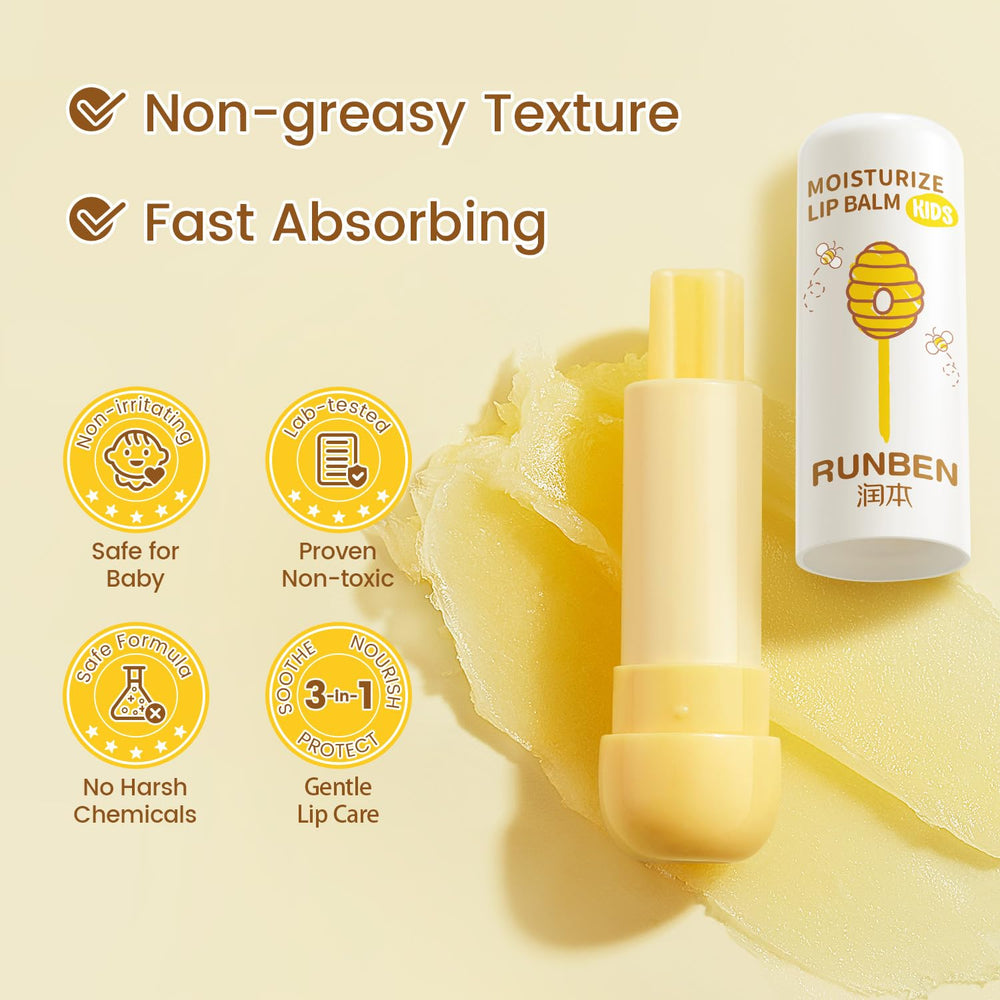 RUNBEN Kids Lip Balm placed by a diaper bag for on-the-go hydration