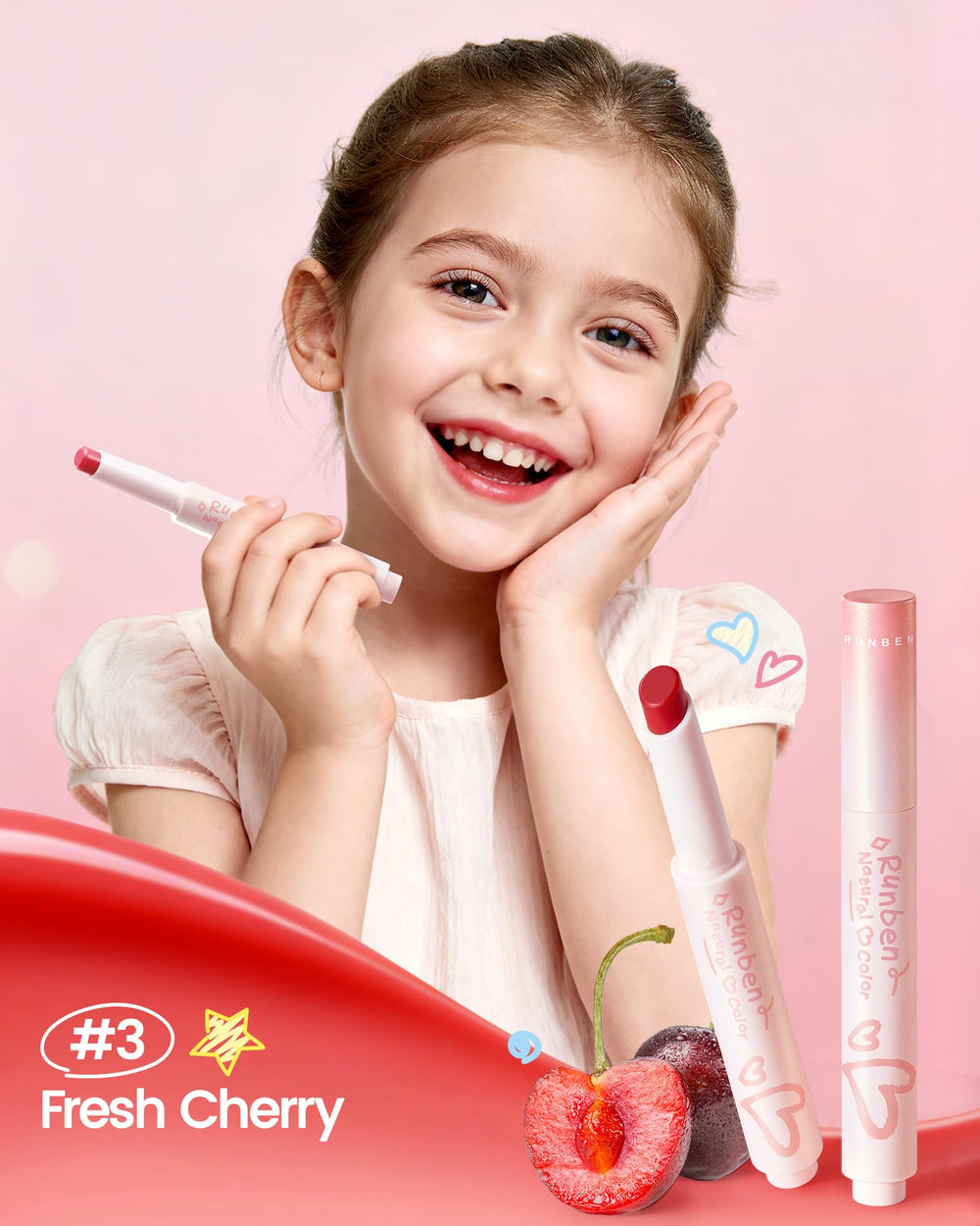RUNBEN Kids Tinted Lip Balm Compact Packaging highlights portable comfort for on the go touch ups.