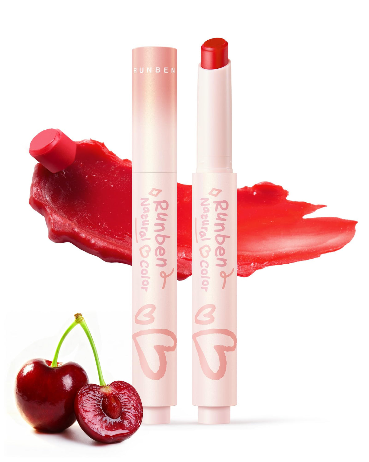 RUNBEN Kids Tinted Lip Balm Fresh Cherry Tube shows long lasting moisture for dry lips.