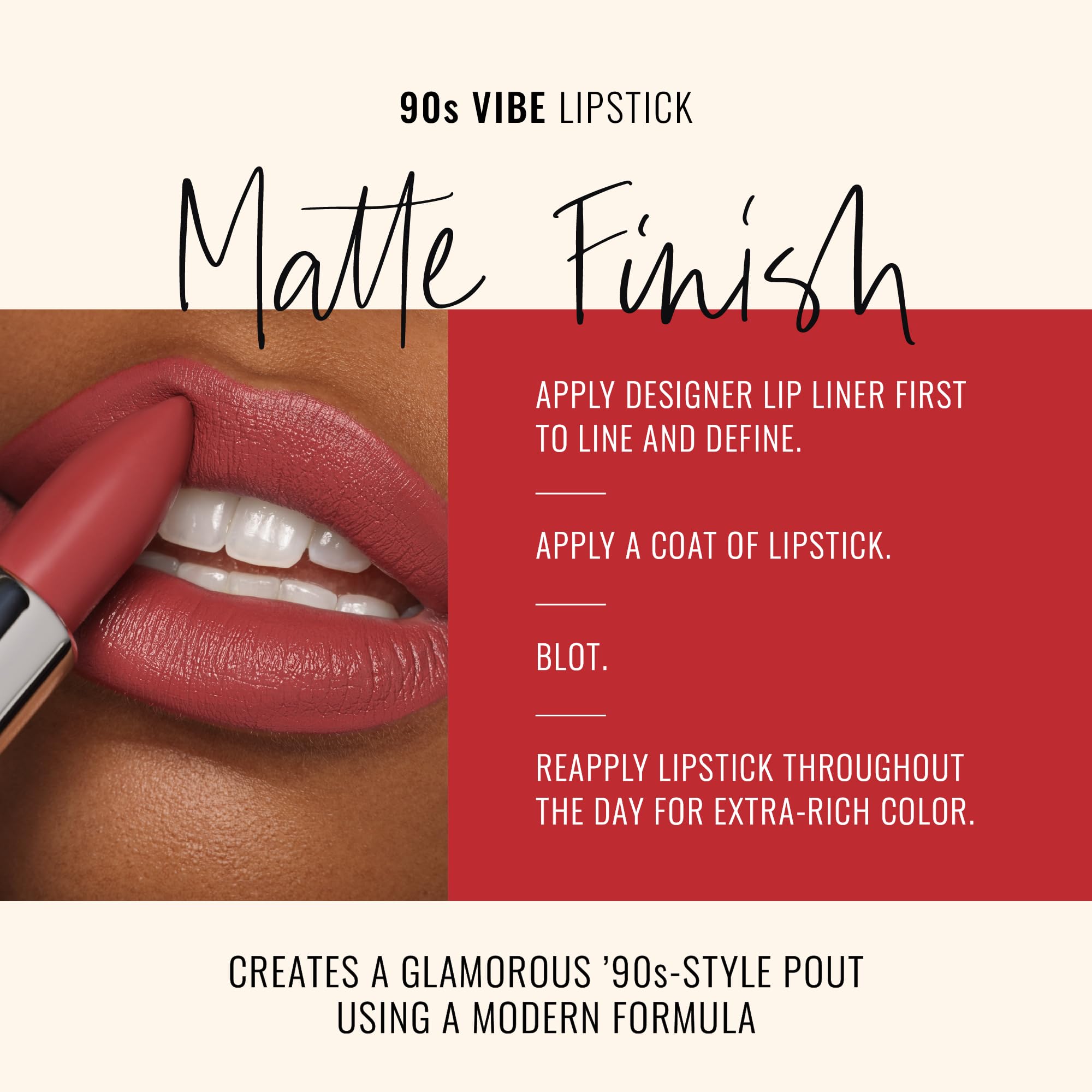 Runway Rogue 90s Vibe lipstick being applied for quick swipe-on look.