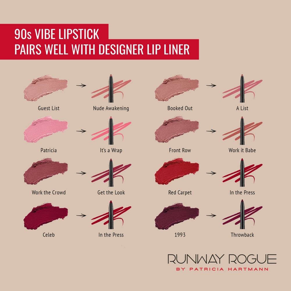 Runway Rogue hydrating formula lipstick image highlighting vegan, moisturizing care.