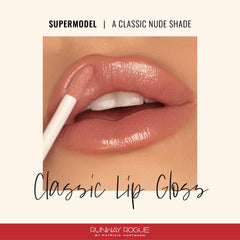 Runway Rogue Classic Lip Gloss Nude swatch closeup showing warm, luminous shine
