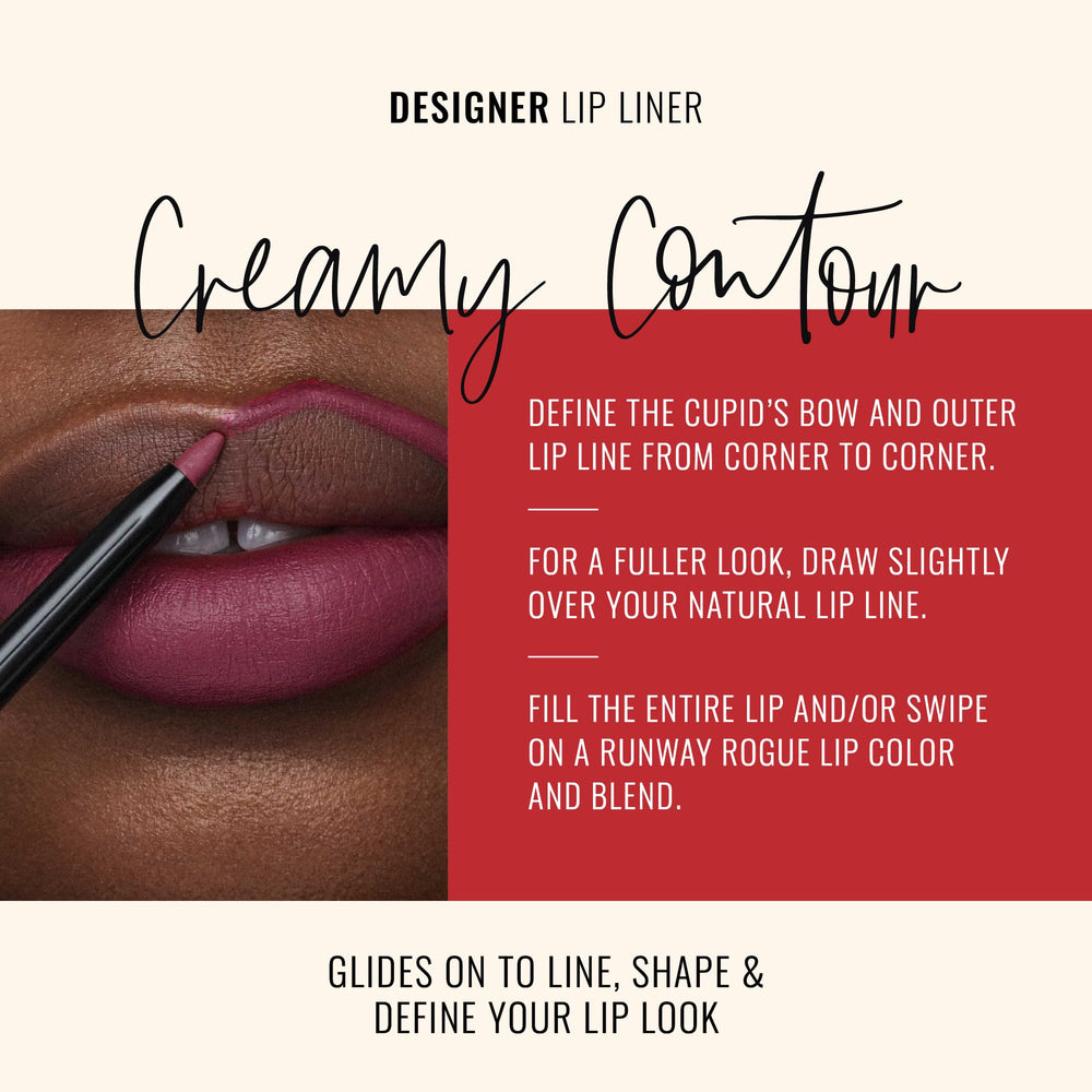 Creamy matte texture of Runway Rogue Designer Liner shown on skin