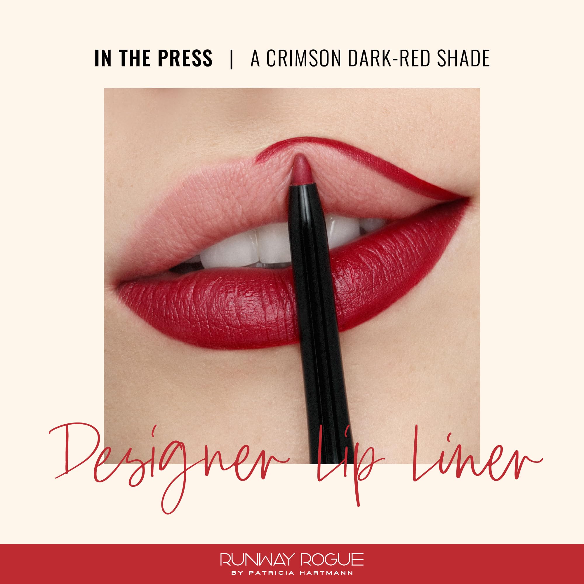 Runway Rogue lip liner with built-in sharpener shown for accurate, sharp edge.