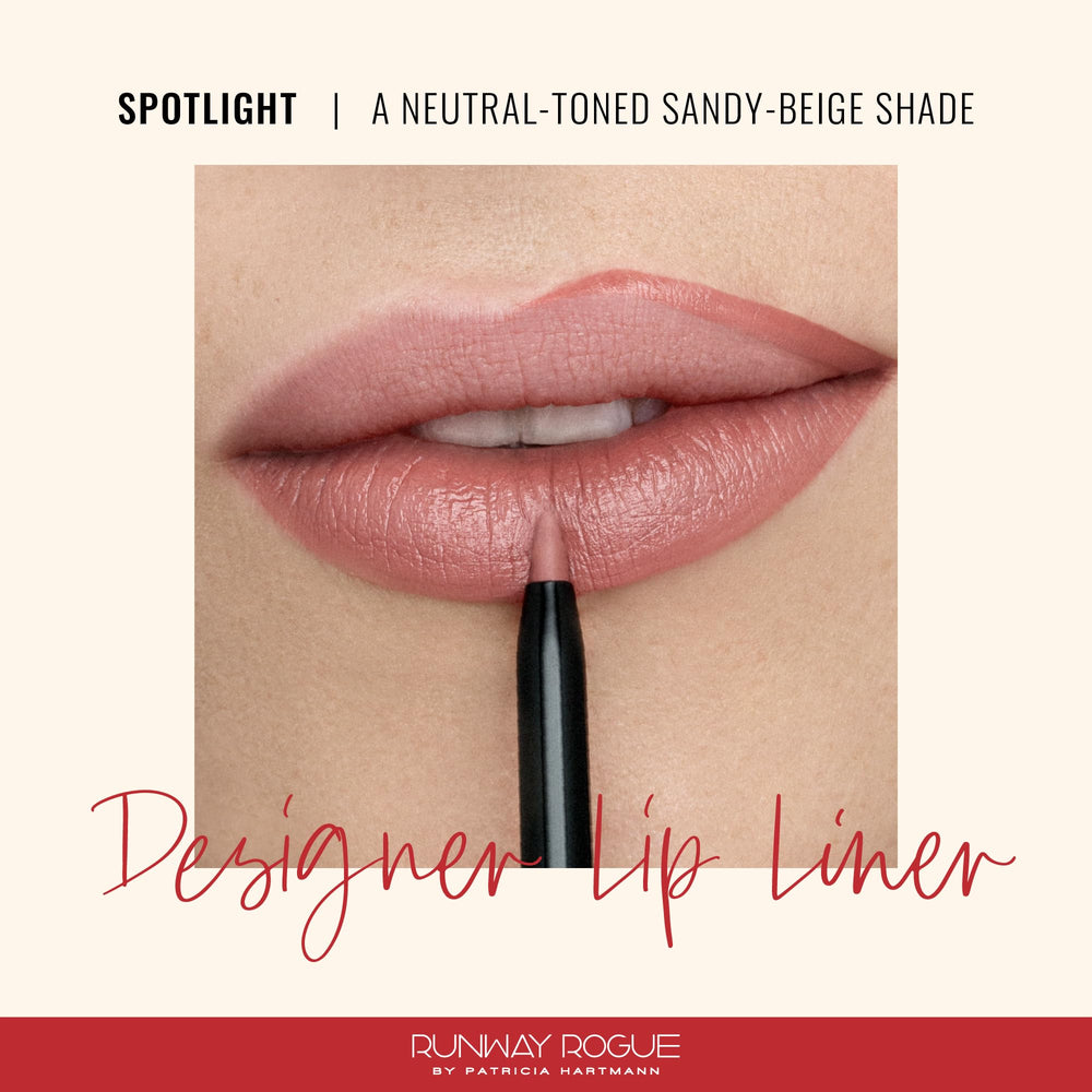 Runway Rogue lip pencil with built-in sharpener enables precise shaping on the go.