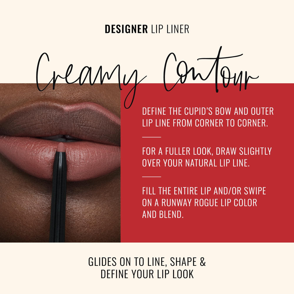 Runway Rogue Lip Pencil creamy vegan formula nourishes lips while delivering smooth color.