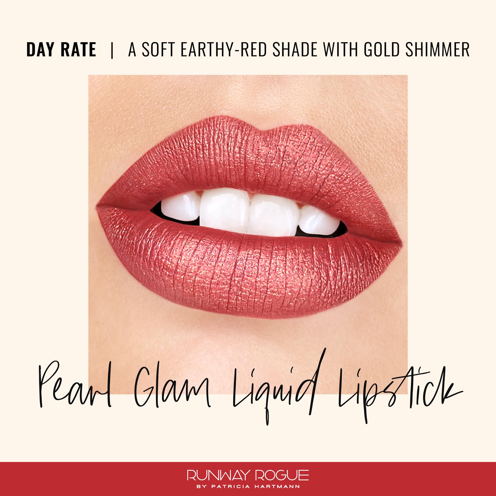 Runway Rogue Pearl Glam liquid lipstick application demonstrates smooth glide.