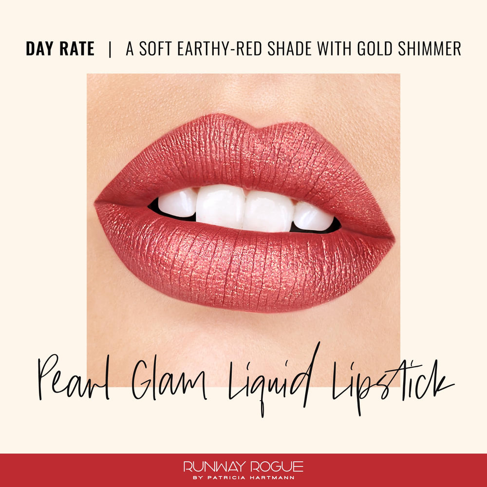 Runway Rogue Pearl Glam liquid lipstick application demonstrates smooth glide.