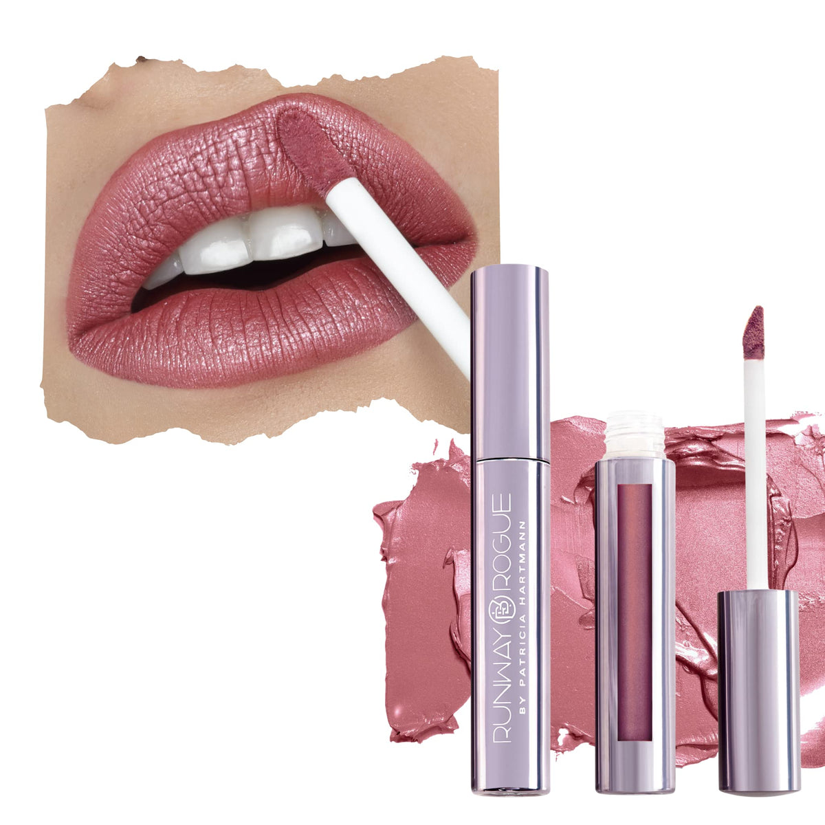 Runway Rogue Pearl Glam lipstick bullet closeup with pearlescent shimmer