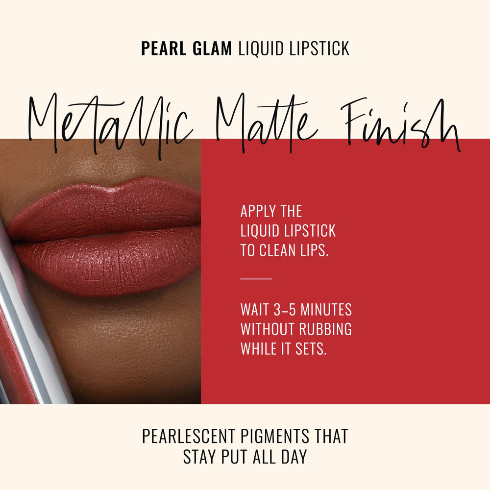 Runway Rogue Pearl Glam Showtime lip swatch showing long-wear color