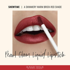 Runway Rogue Pearl Glam Showtime warm brick-red swatch with silver-gold shimmer