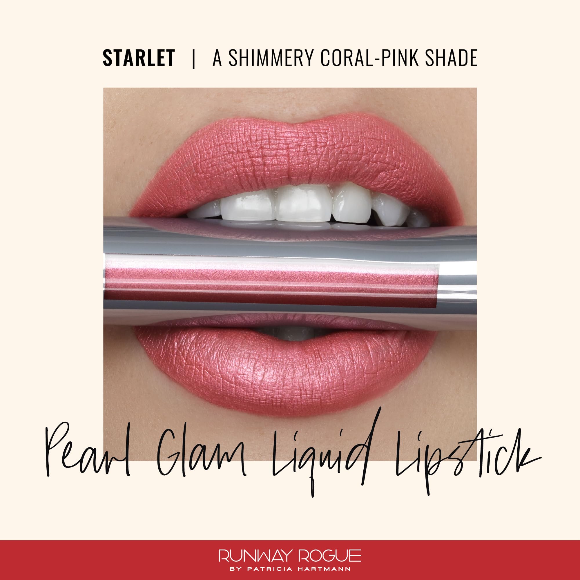 Starlet shimmer close-up showing silver and gold flecks in the frosted coral-pink finish.