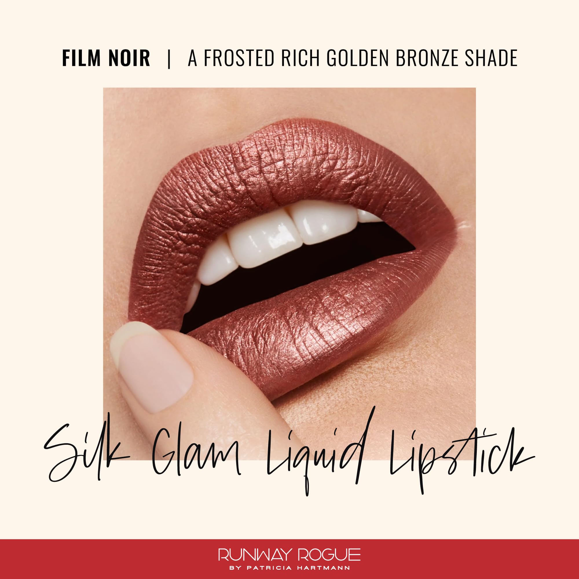 Runway Rogue Silk Glam Film Noir lip swatch reveals rich color with subtle shimmer