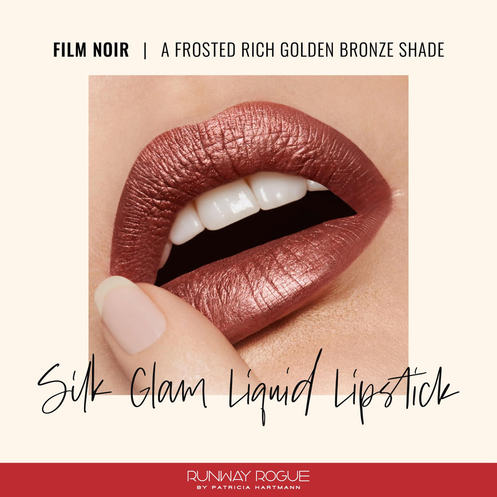 Runway Rogue Silk Glam Film Noir lip swatch reveals rich color with subtle shimmer