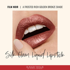 Runway Rogue Silk Glam Film Noir lip swatch reveals rich color with subtle shimmer