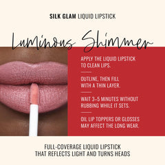 Runway Rogue Silk Glam First Class lipstick in berry-rose delivers luxe coverage and shine.