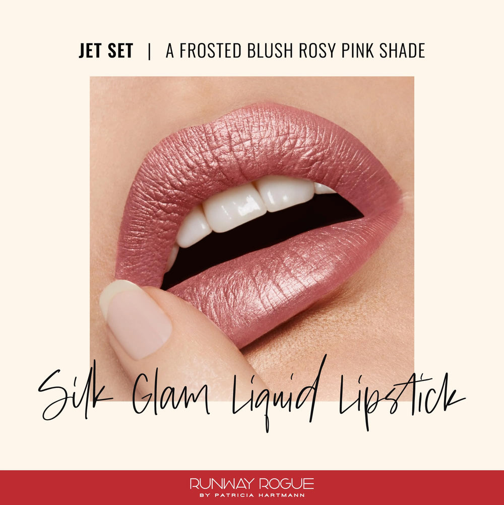 Runway Rogue Silk Glam Jet Set swatches reveal the frosted rosy-pink shade.