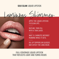 Runway Rogue Silk Glam application on lips for smooth, full-coverage look.
