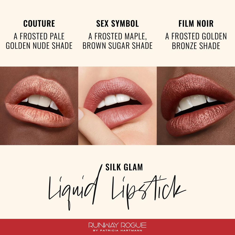 Runway Rogue Silk Glam Sex Symbol lipstick swatch for versatile nude color and frost finish