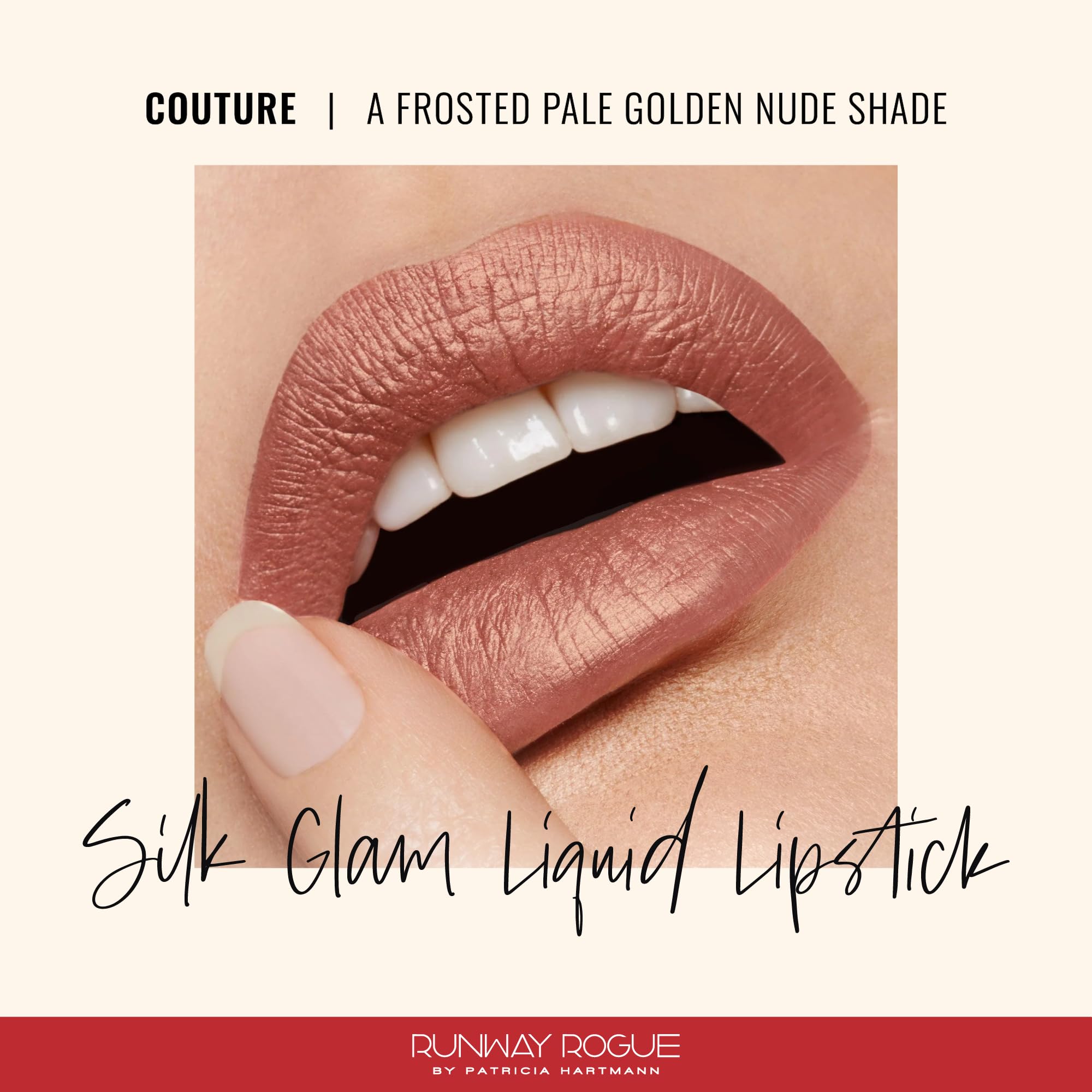 Applying Runway Rogue Silk Glam Couture for smooth, precise lip coverage.
