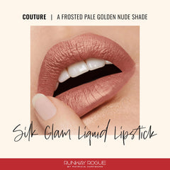 Applying Runway Rogue Silk Glam Couture for smooth, precise lip coverage.