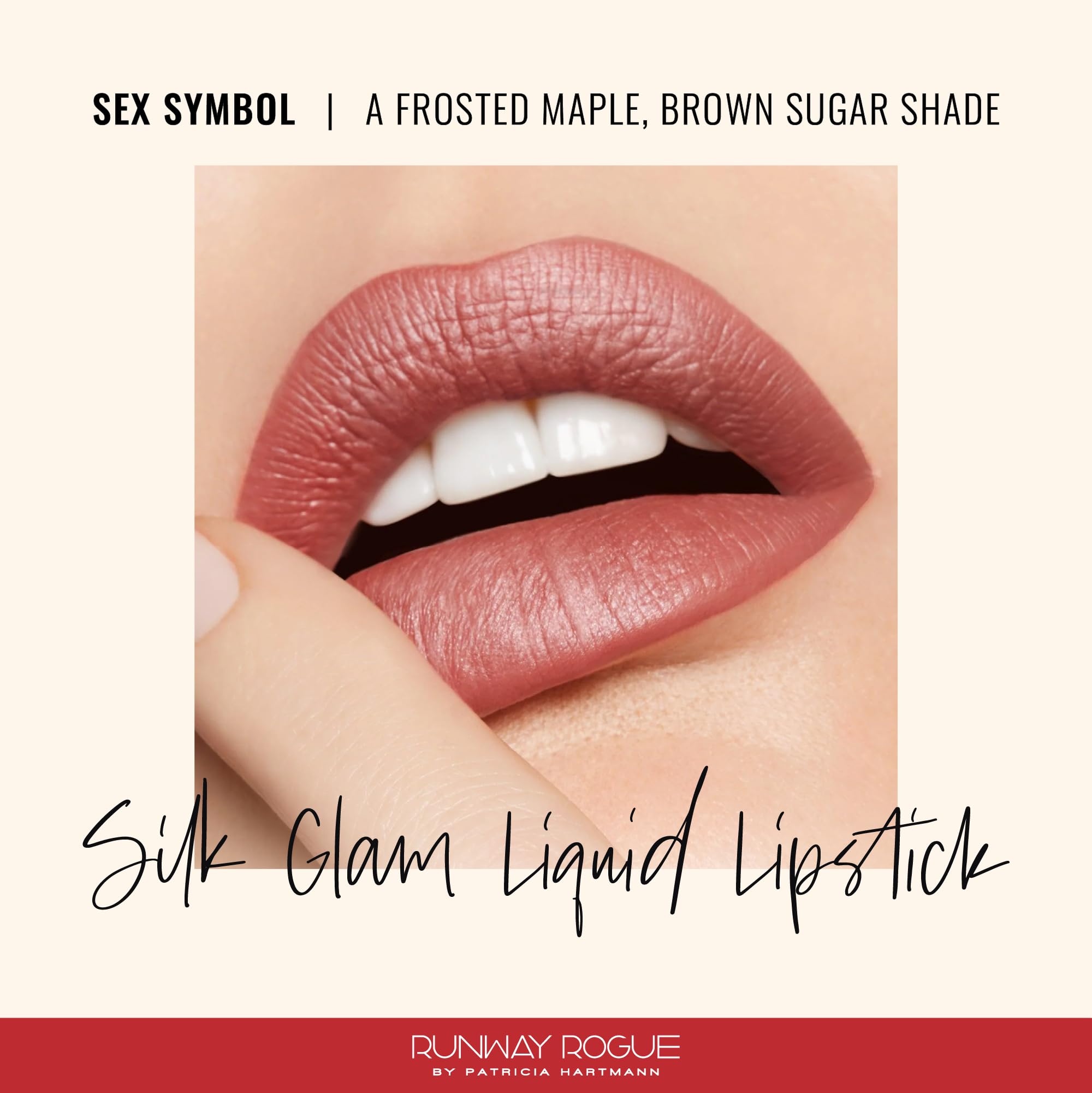 Runway Rogue swatches on arm reveal Frosted Maple Brown Sugar shade with a soft, even finish.