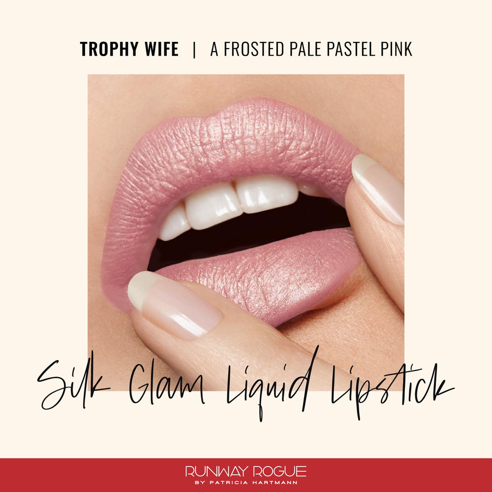 Runway Rogue Silk Glam Trophy Wife on lips shows long-wear color.