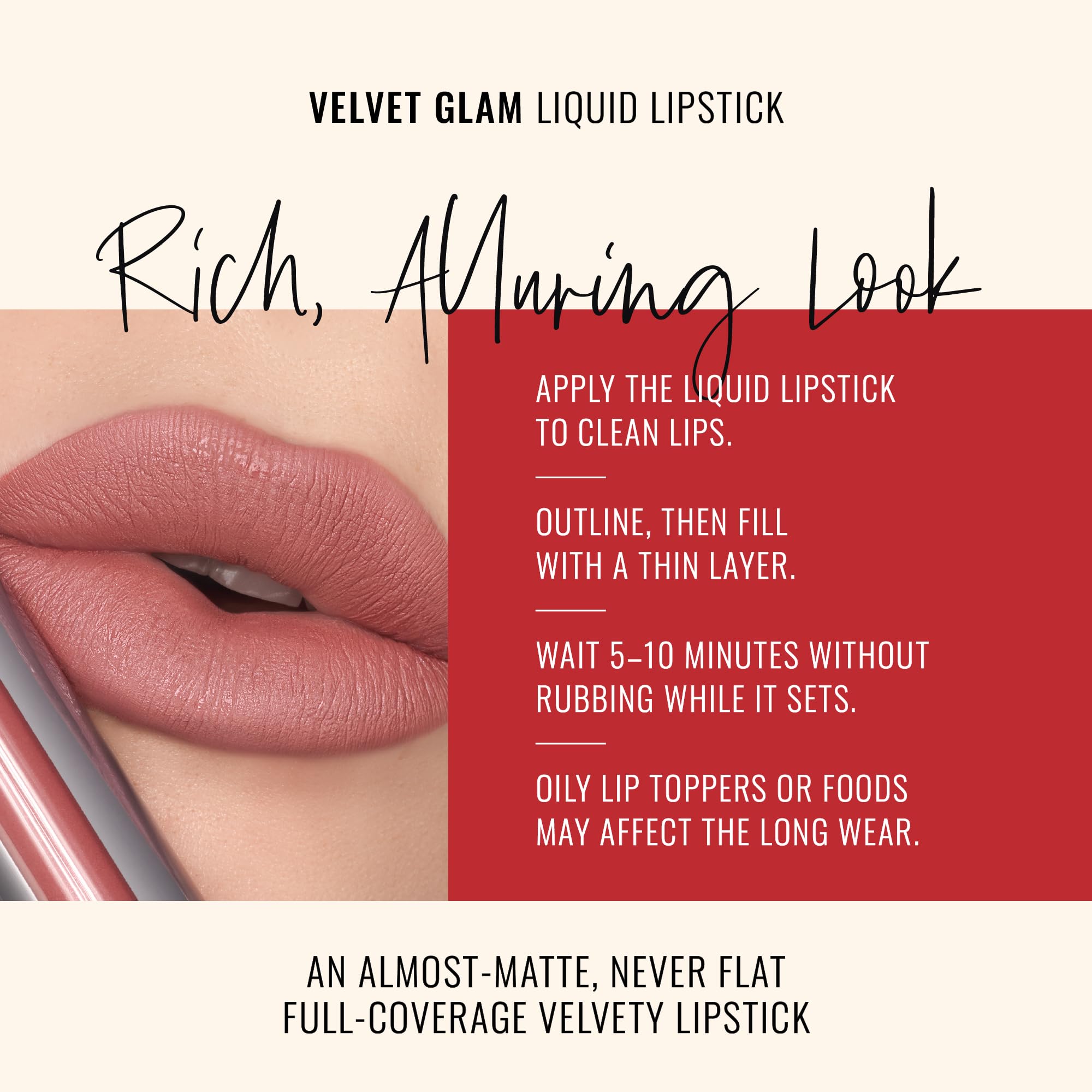 Runway Rogue Velvet Glam Lipstick close-up on lips in terra-cotta spice shade.