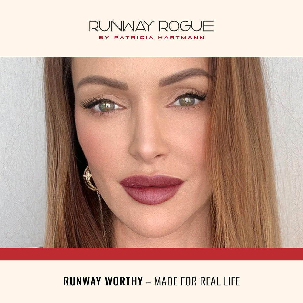 Runway Rogue Velvet Glam Lipstick vegan lip care ingredients like kakadu plum and chamomile.