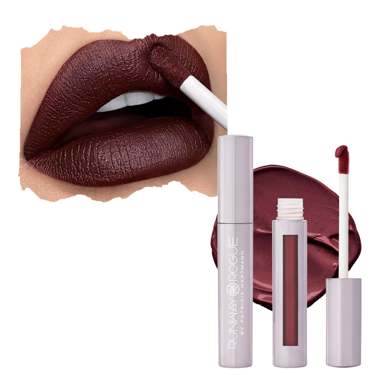 Runway Rogue Velvet Glam Call My Agent swatch in burgundy blackberry.