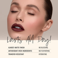 Runway Rogue Velvet Glam on lips showcasing burgundy shade.