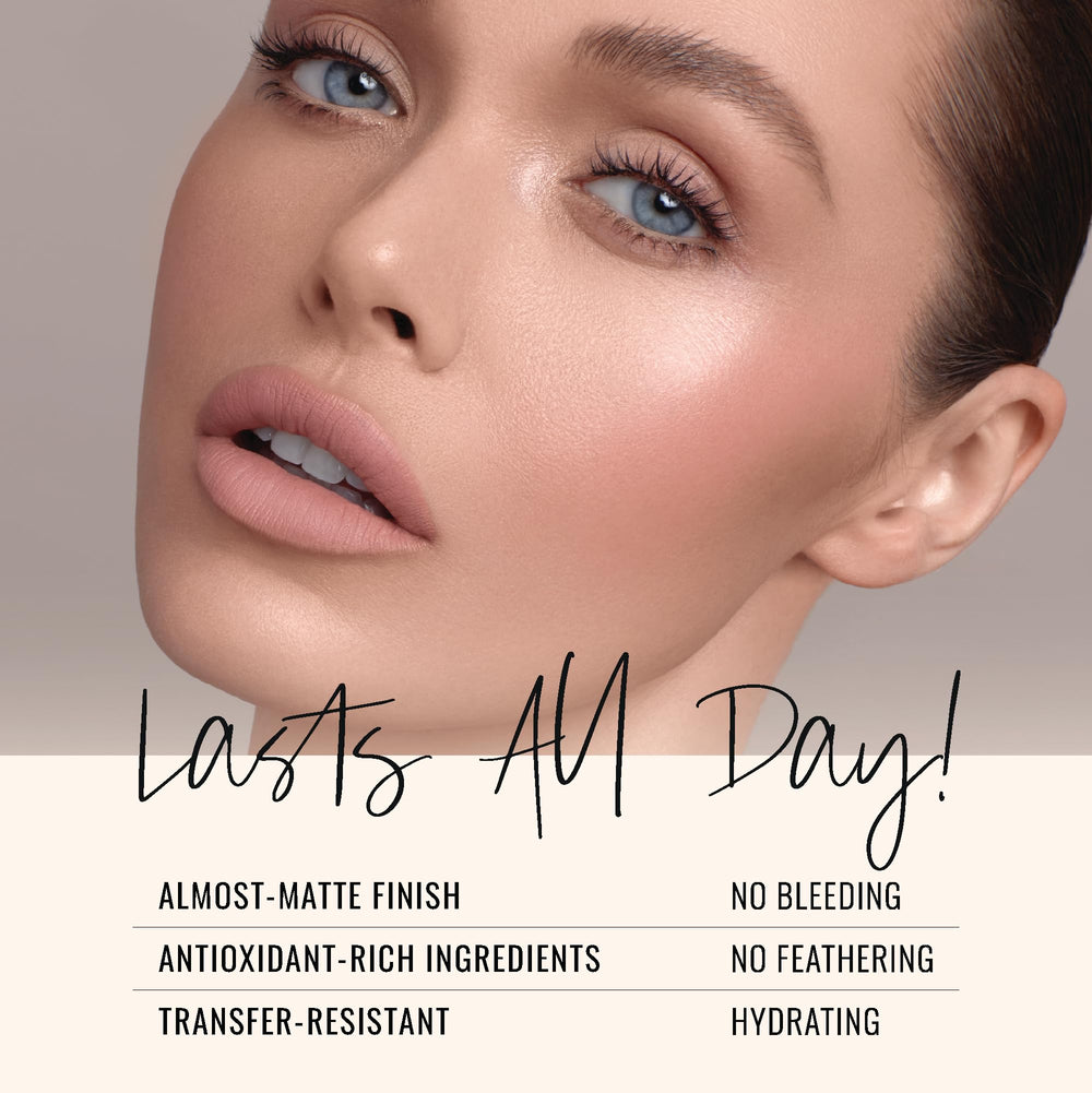 Velvet Glam on lips demonstrates full-coverage minimalist finish.