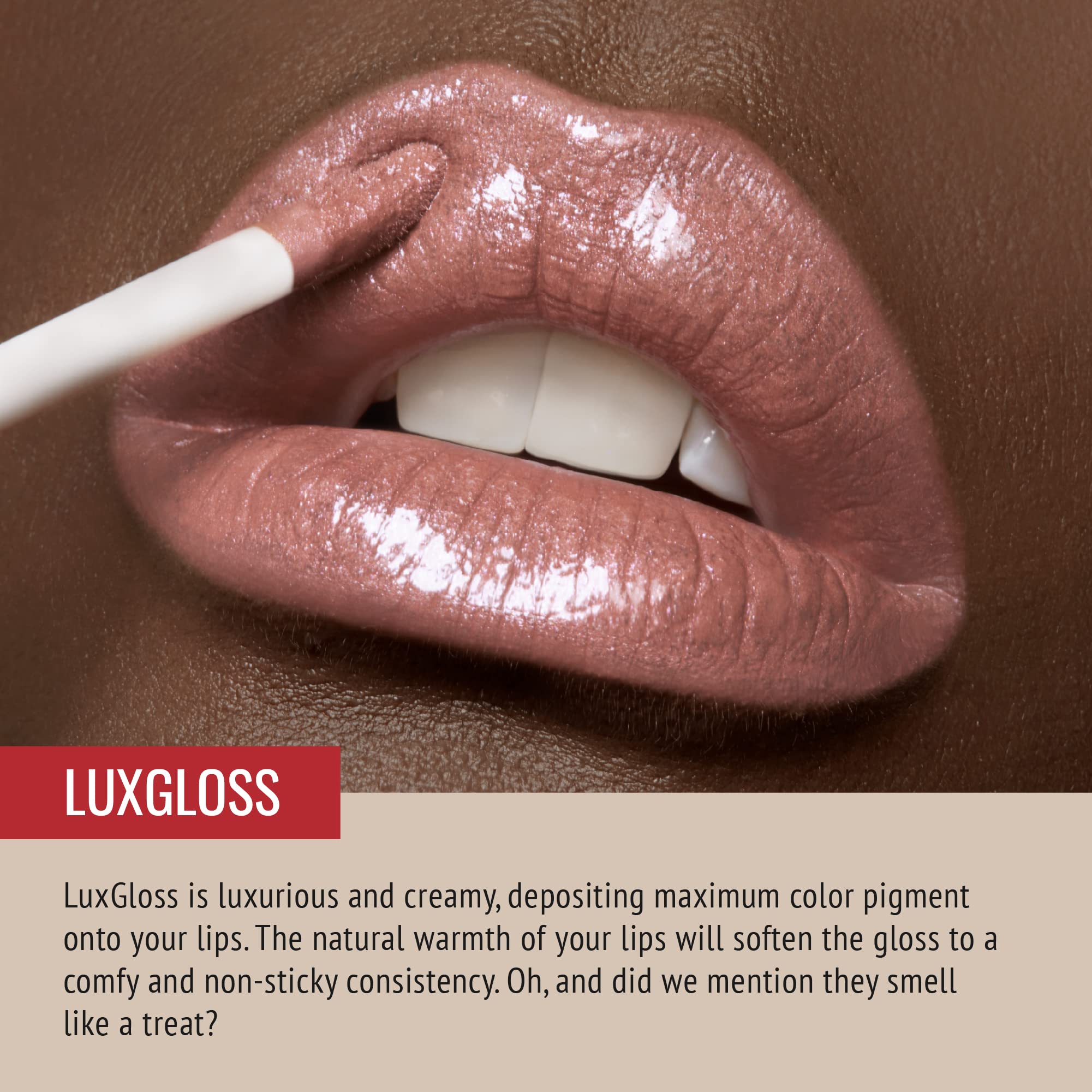 Runway Rogue LuxGloss Fashion Week bottle close-up with rose-gold shimmer for a luxe finish.