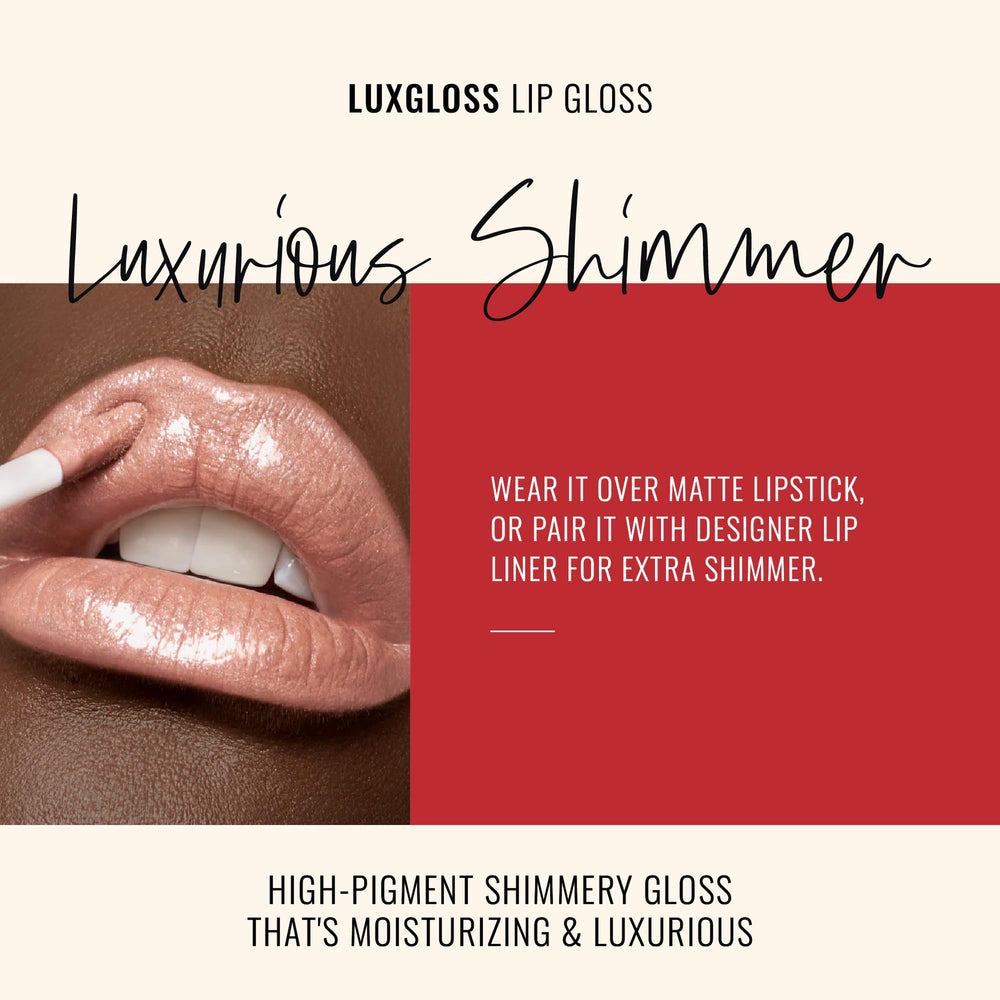 LuxGloss Photo Filter on lips delivering a high-shine finish.