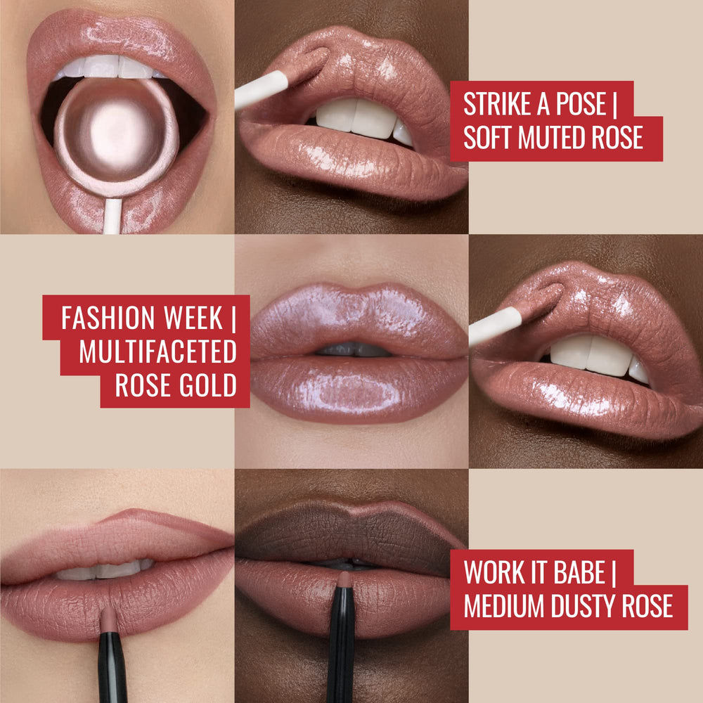 Runway Rogue LuxGloss Strike a Pose swatch on skin highlights shine and smooth texture.
