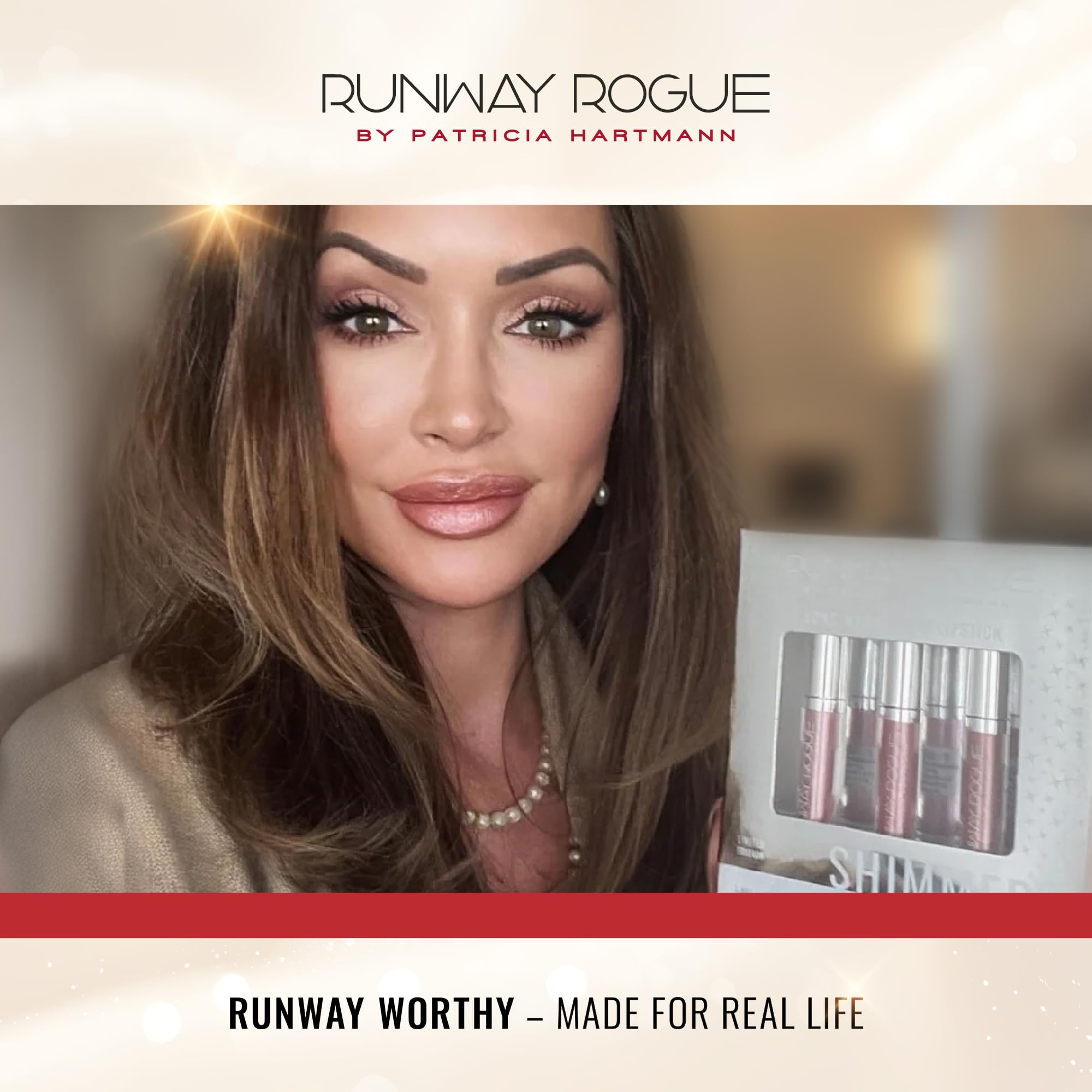 Runway Rogue on-the-go look showcasing quick, polished makeup.