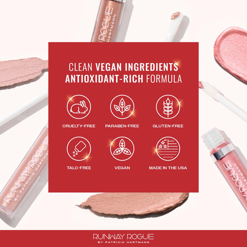 Runway Rogue Vegan Lip Care with green tea and vitamin E for hydration.