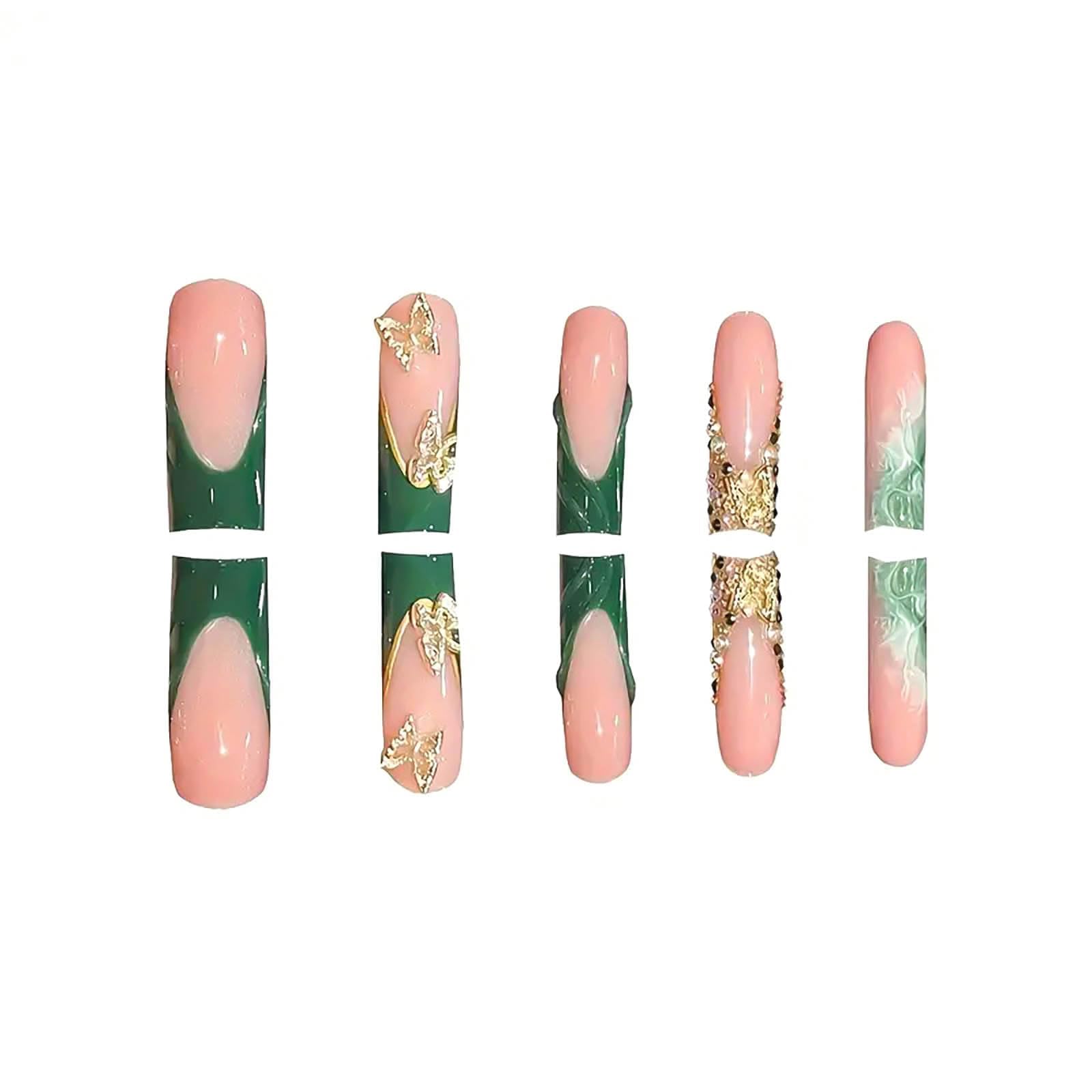 RUOKEXIN long square nails featuring 3D butterfly accents and shine.