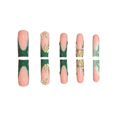 RUOKEXIN long square nails featuring 3D butterfly accents and shine.